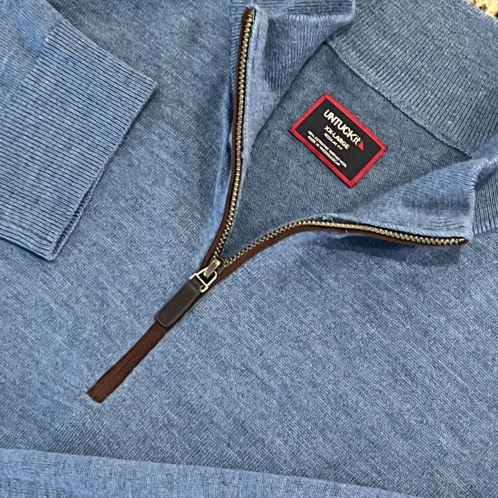UNTUCKit Belguardo 1/4 Zip Pullover Sweater Mens XXL Blue Extra Fine